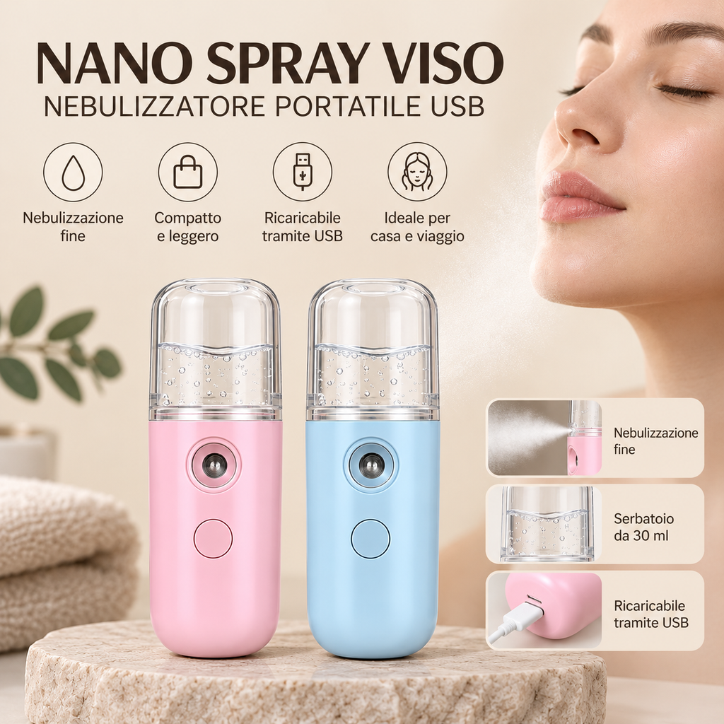 Nano Spray Viso 30 ml – Nebulizzatore Portatile USB