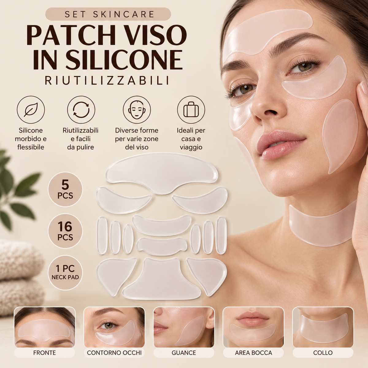 Patch Viso in Silicone Riutilizzabili – Set Skincare